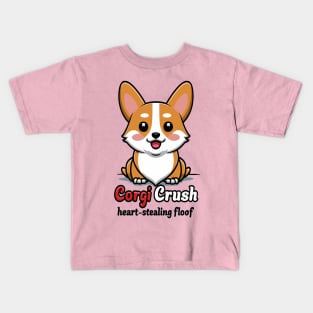 Whimsical Wonders: Corgi Crunch Heart-Stealing Floof Animation Kids T-Shirt